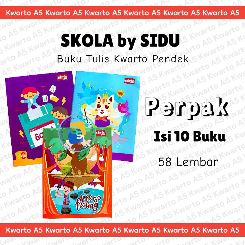 

10 buku - Buku Tulis SKOLA by SiDU Fancy 58 Lembar Kwarto Pendek A5