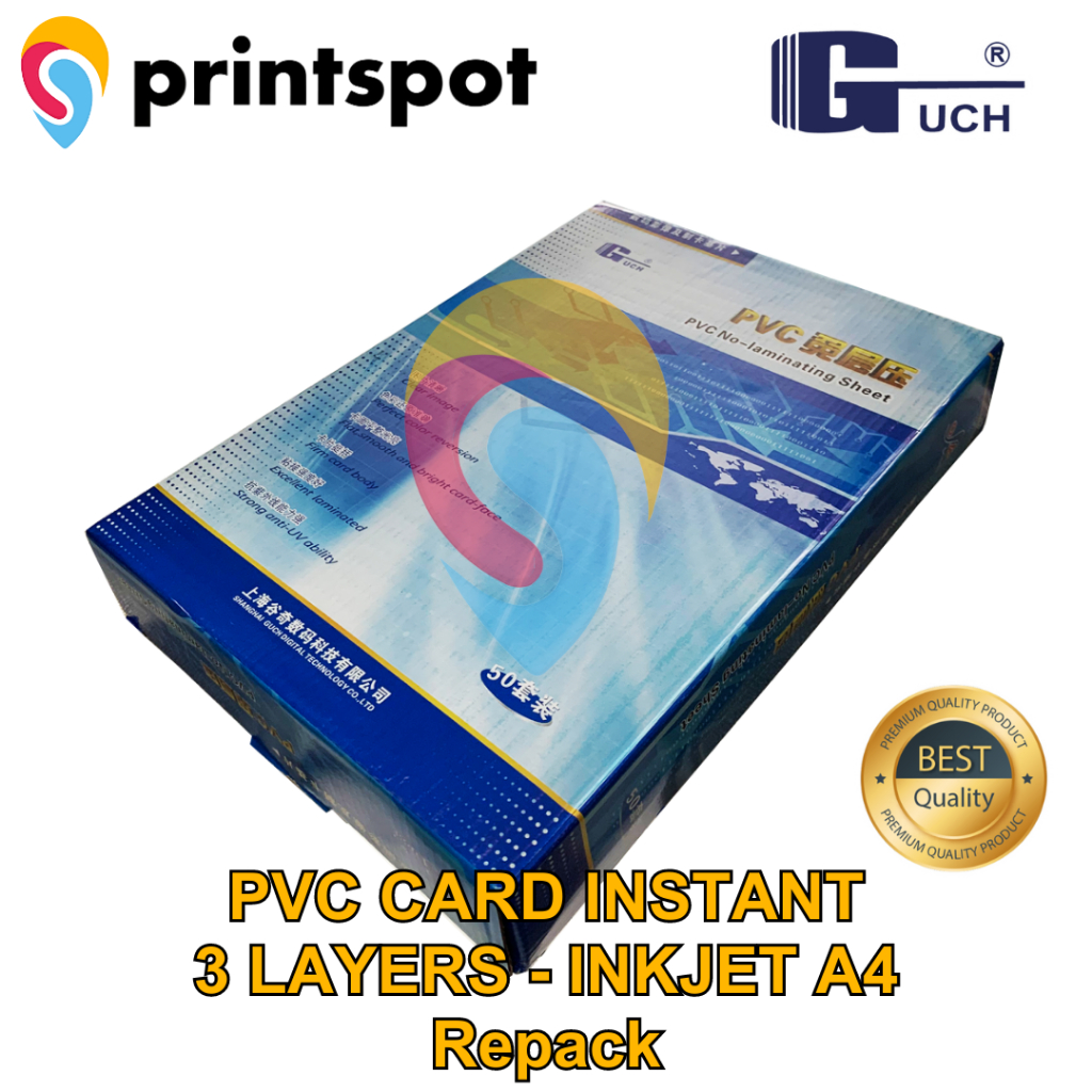 

GUCH PVC ID CARD PET Instant Printer Inkjet A4 0,76 mm Dye Pigment Member Card / ATM / Kartu Anggota Repack 5 Set