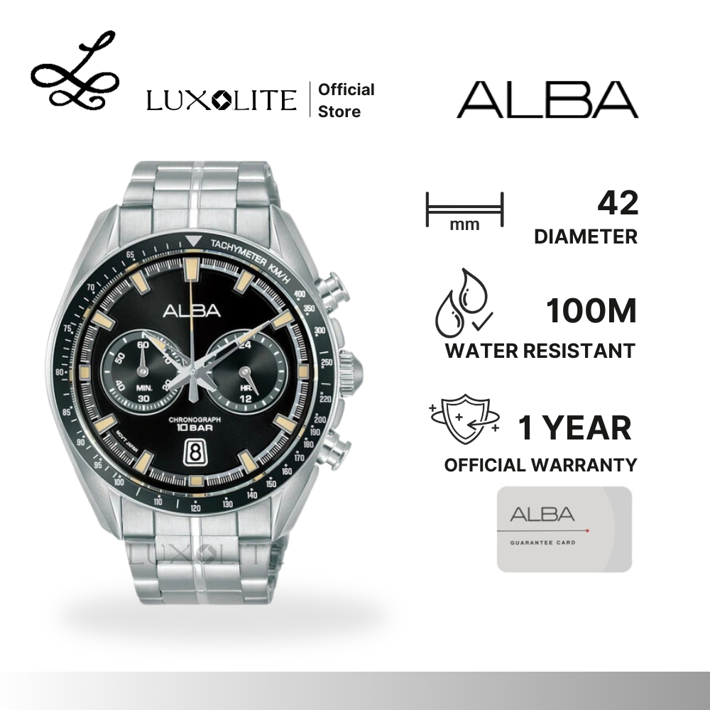 [Luxolite] Alba Signa A4B015 Chronograph Black Dial Stainless Steel Strap Men Watch A4B015X1