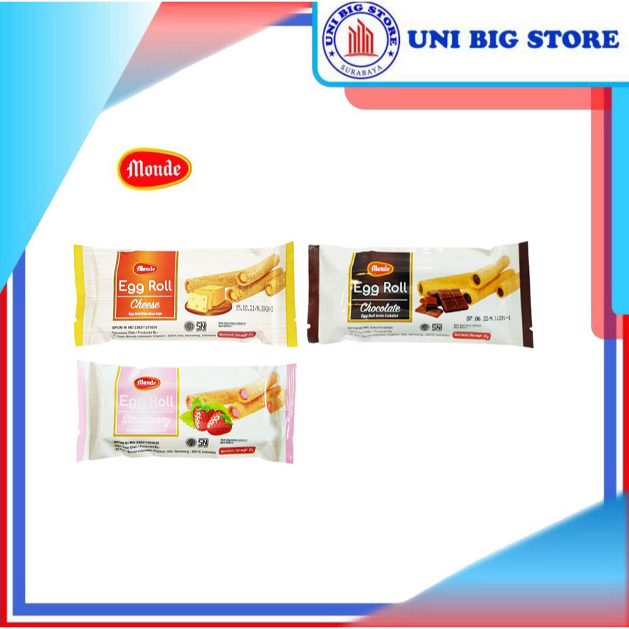 

Monde Egg Roll Chocolate | Cheese | Strawberry Stick Biskuit 35 gr x 10 pcs Keju