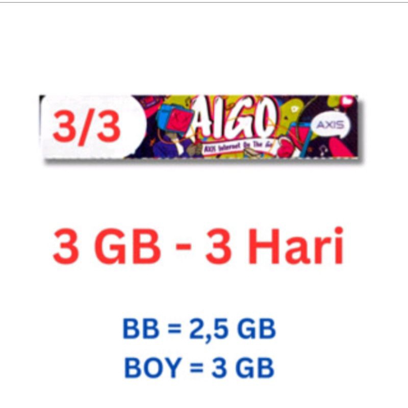 Voucher Axis 3 GB 3 hari (harga/1 pcs)