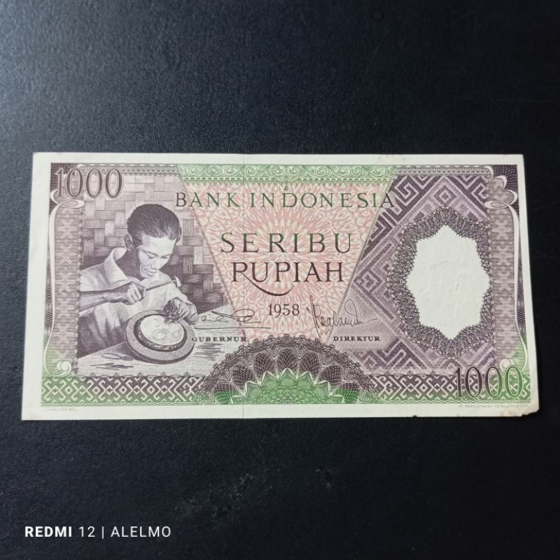 uang kertas kuno 1000 pekerja tahun 1964 seperti baru asli