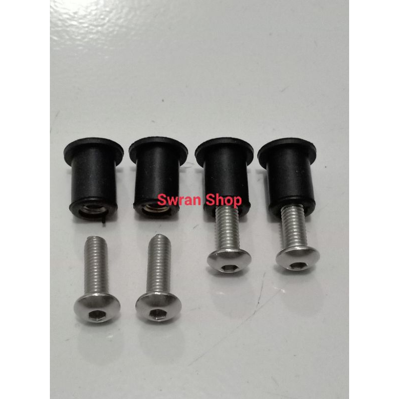 Baut Mur Tameng Kunci L Stainless Karet Visor Tipis Motor Vision, Satria, Lexi, Aerox, Ninja Baut L 