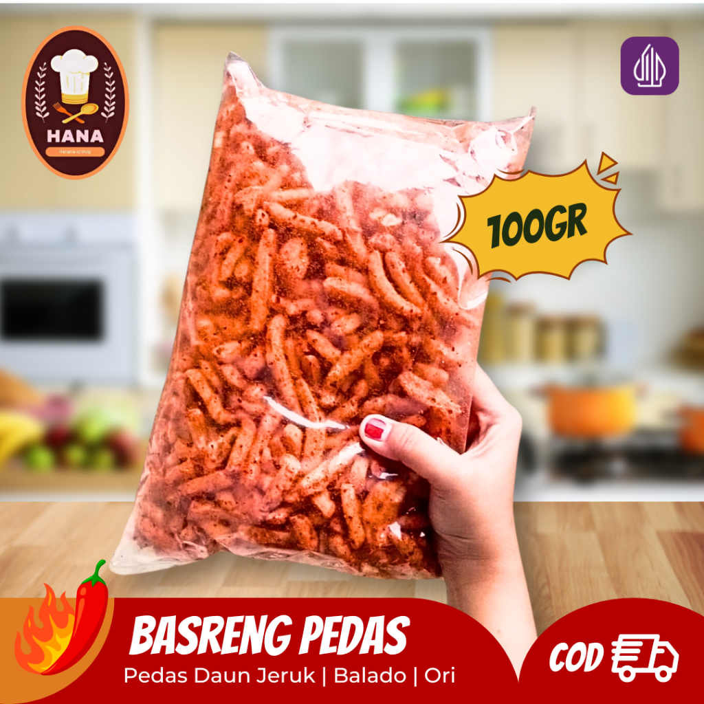 

100gr - BASRENG PEDAS KRIUK RENYAH REMPAH DAUN JERUK VIRAL/ORIGINAL + PEDAS | Hanania.id