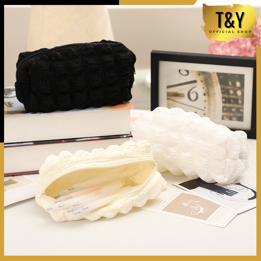 

T&Y Tempat Pensil Puffy Aesthetic Kotak Pensil Sleting Lucu Warna Macaroon Aesthetic Crinkled Fufu Pouch Tempat Pensil Bulu Bentuk Bantal Kotak Cute Pillow Make Up Pouch Organizer Travel Kapasitas Besar