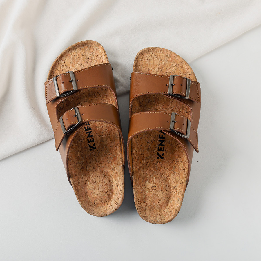 Nive Brown Kenfa Sandal Kulit Slop Pria Wanita Formal Kasual Jumbo