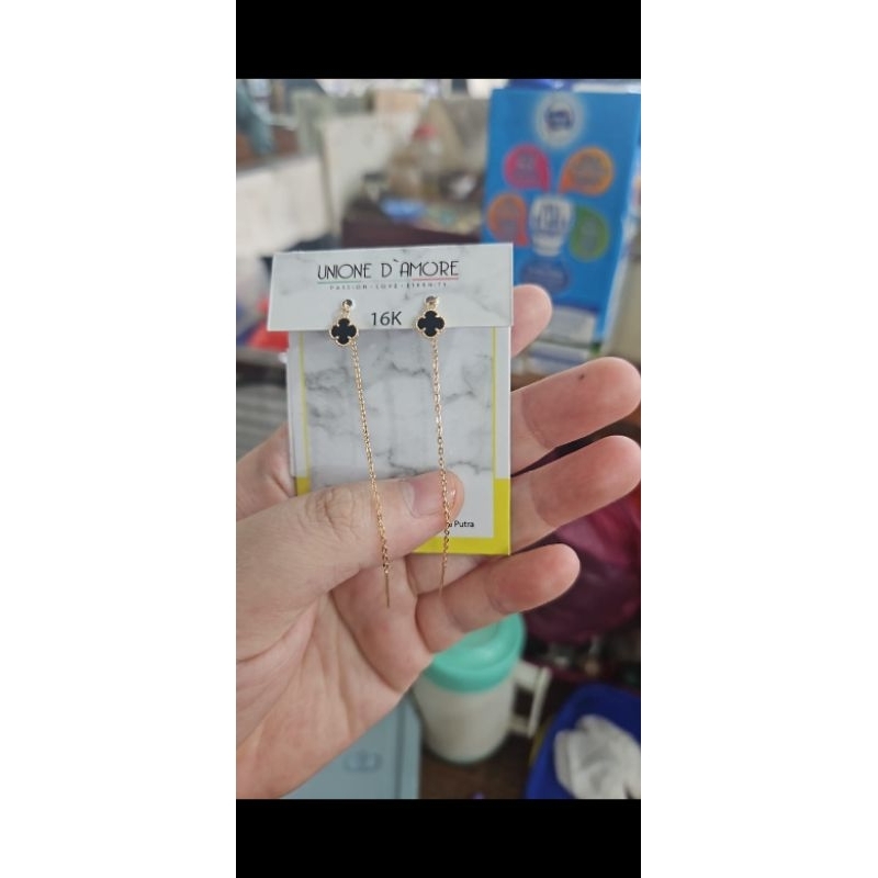 Anting tlusup panjang threader mata putih emas asli 700 70% 16k tua