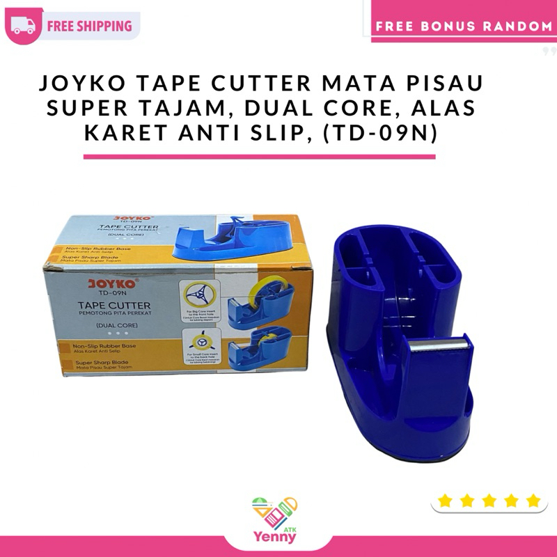 

Joyko Tape Cutter Dual Core Mata Pisau Tajam | Alas Karet Anti Slip Warna Biru (TD-09N)