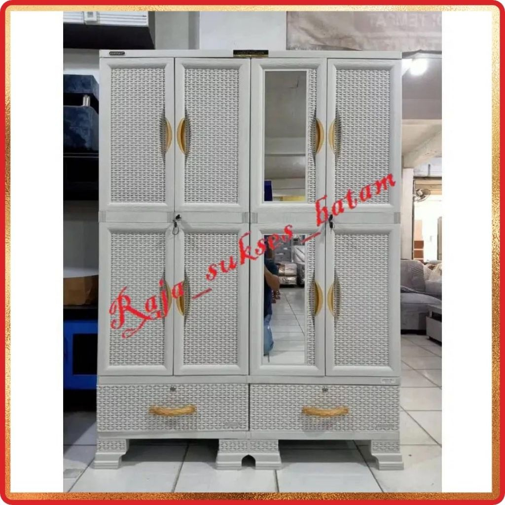 Lemari Pakaian Plastik Napolly Cabro 466.22 DK / Lemari 4 Pintu + Kaca