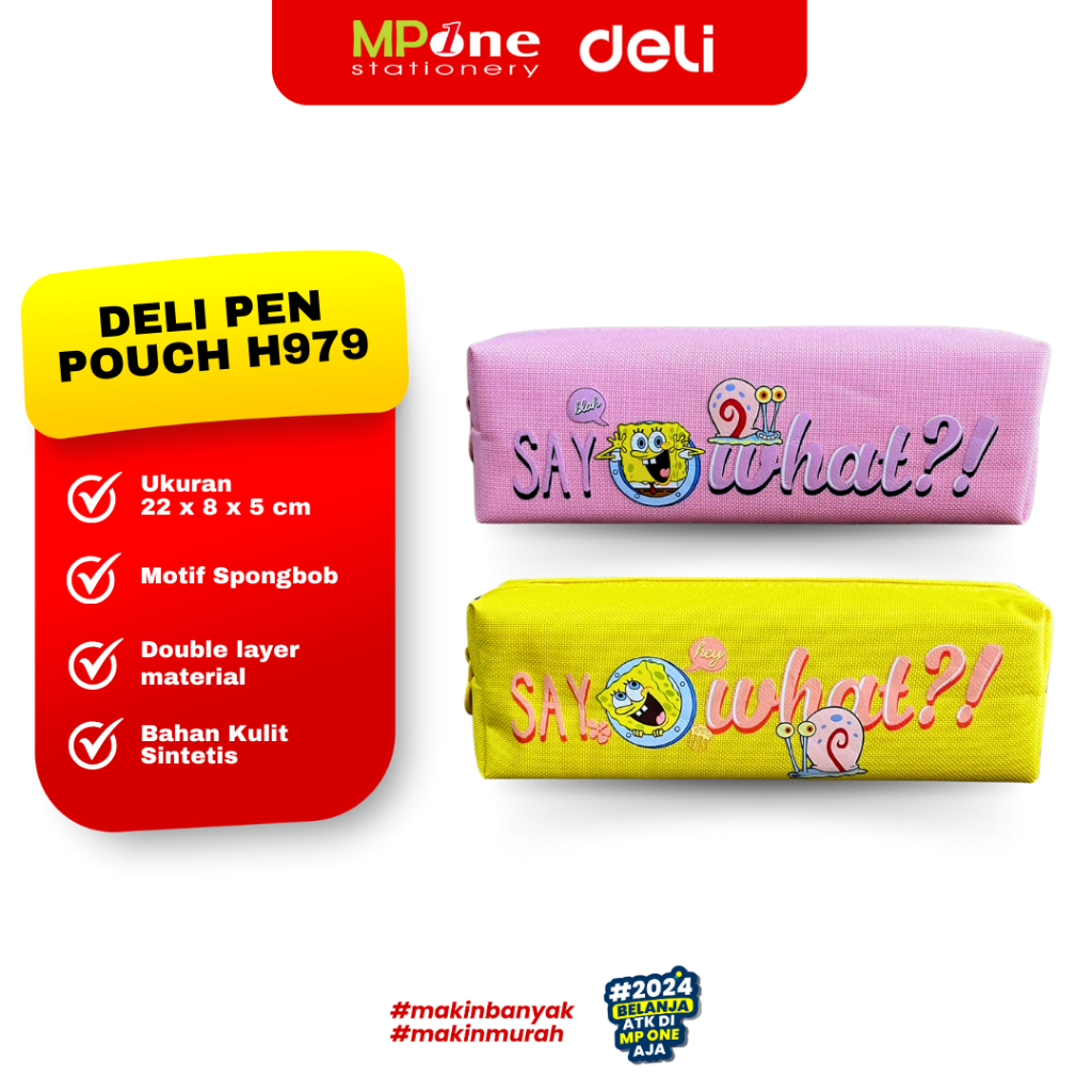 

Deli Kotak Pensil Kain Motif Spongbob H979 / Pencil Pen Pouch Reseleting Serbaguna Double layer DELI