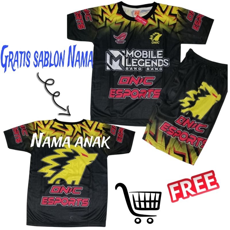 setelan baju mobile legends onic/baju evos esport/baju rrq/baju games onic esport anak