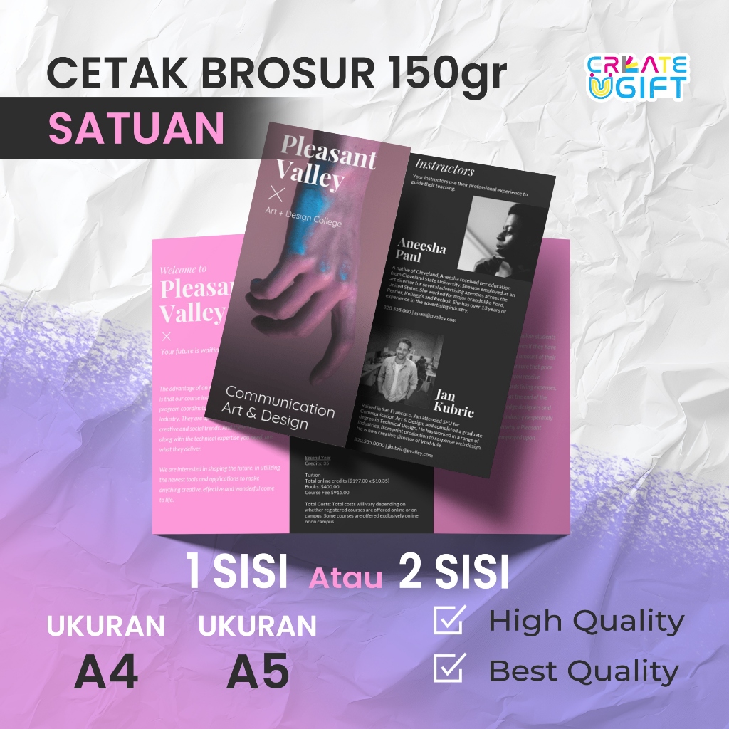 

CETAK BROSUR MURAH SATUAN | UKURAN A5, A4, F4 KERTAS ARTPAPER 150/120 GSM