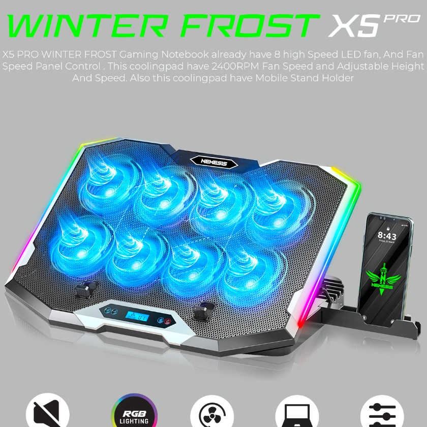 FG2 NYK NEMESIS Coolingpad 8 Fan RGB WINTER FROST X5 PRO