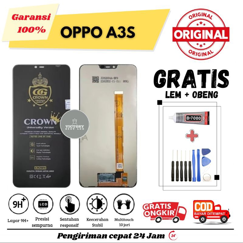 Lcd OPPO A3S GRATIS lem + Obeng Touchscreen Original Fullset CROWN