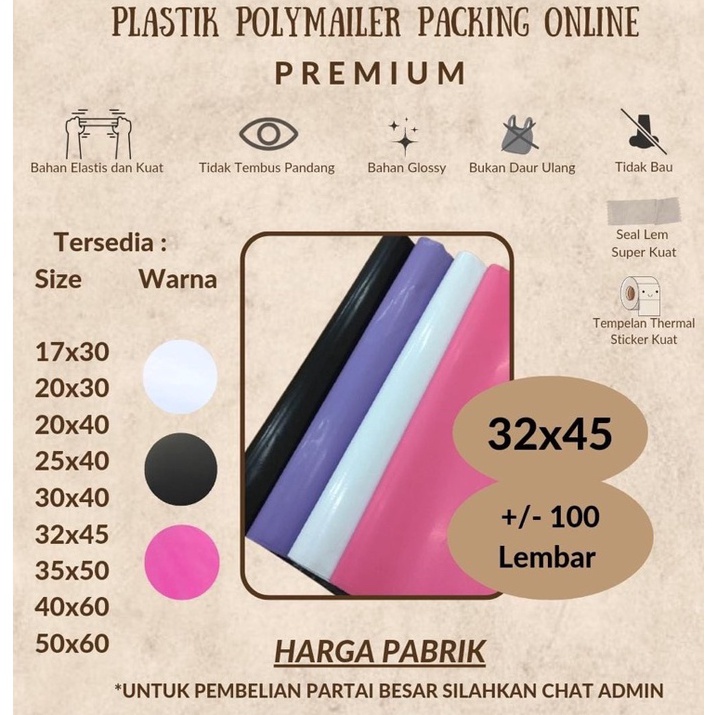 

p9Promo PREMIUM Polymailer 32x45 Polymailer Putih 32x45 1 lbr Hitam Pink 32 x 45 Amplop Plastik Packing Olshop Glossy Elastis Polymailer Pink Polymailer Hitam N4