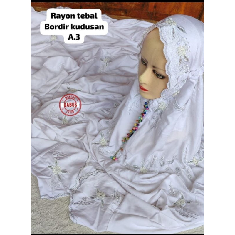 Mukena RAYON TEBAL bordir KUDUSAN terusan lajuran adem motif bunga tabur melati timbul cantik