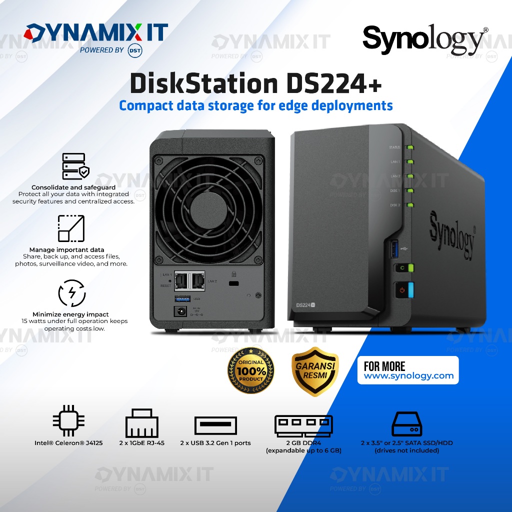 Synology NAS DiskStation DS224+ 2-Bay NAS Server Storage
