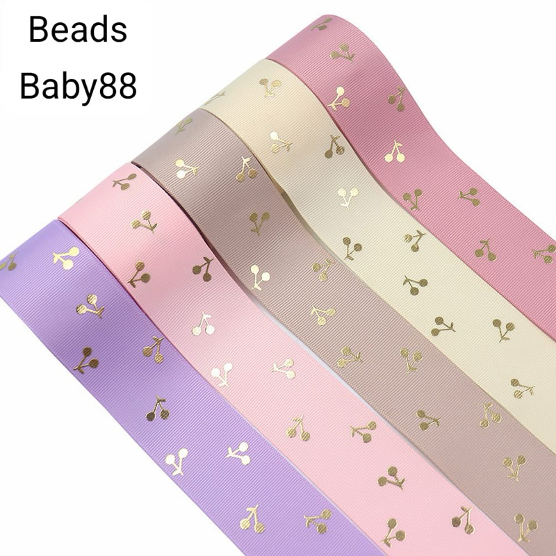 

BeadsBaby88 Pita GrossGrain 3,8cm/38mm Motif Gold Cherry Premium Quality (per 1yard ) bahan best quality super lembut cocok untuk dibuat jepit rambut anak, acc fashion lain atau bahan untuk buat bunga