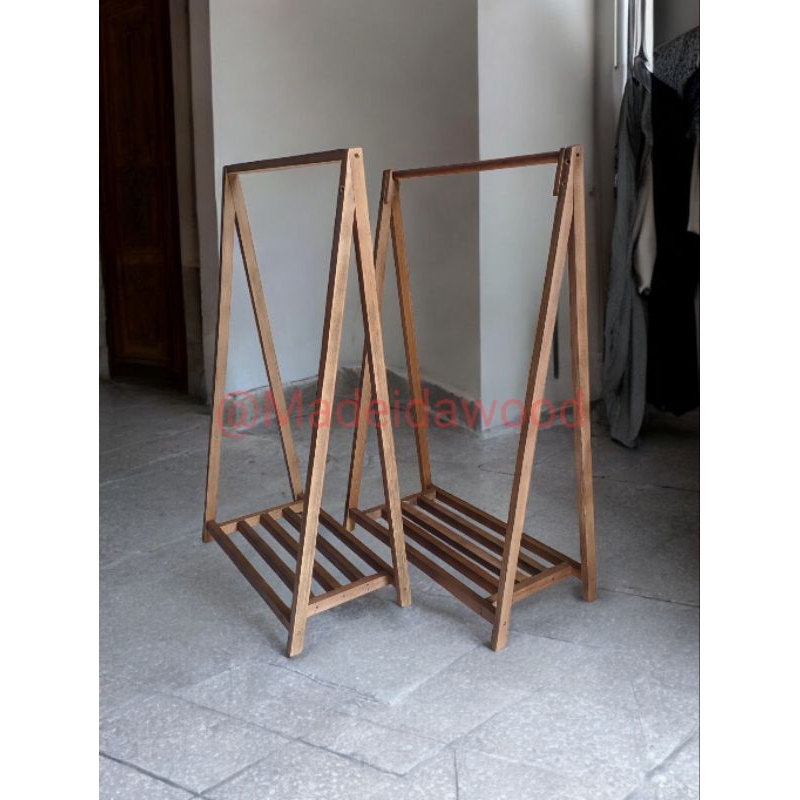 Triangle stand hanger baju rak serbaguna kayu asli aesthetic