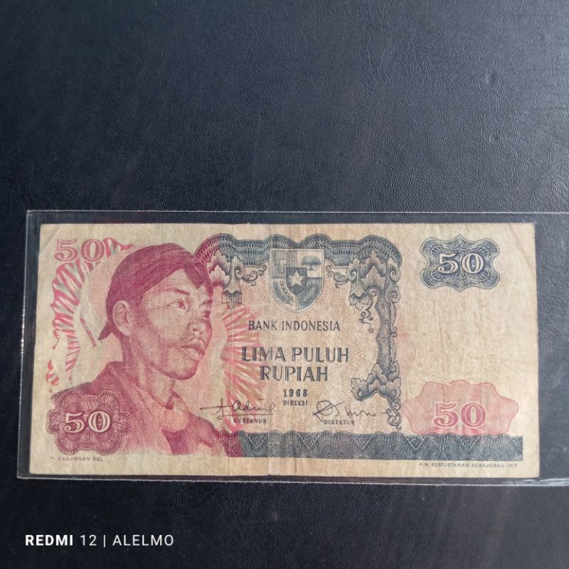 uang kertas kuno 50 rupiah sudirman tahun 1968 bekas asli