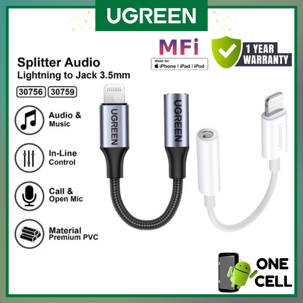 UGREEN MFI Adapter Headset Lightning Port iPhone 3.5mm Jack Audio Converter Earphone Lobang Hedset G