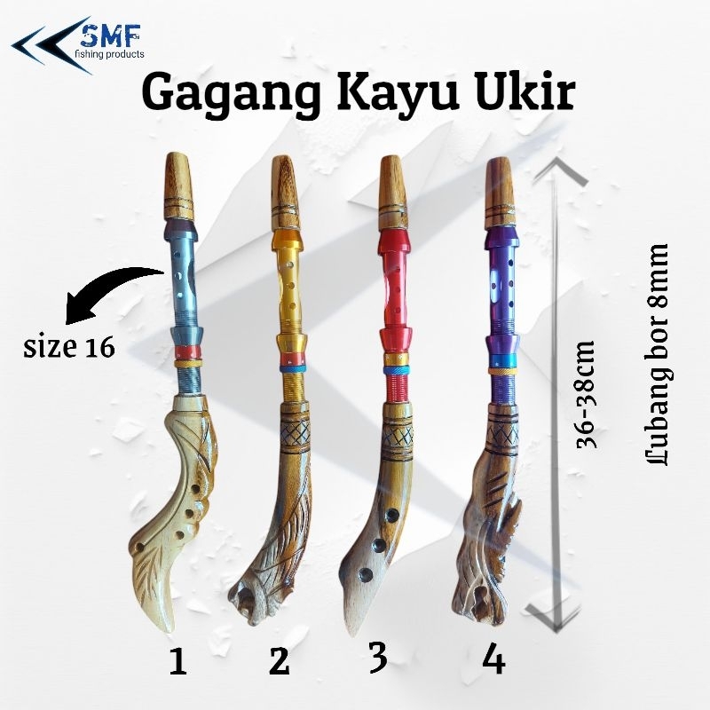 Reel seat alumunium 16 + Gagang kayu ukir / custom joran