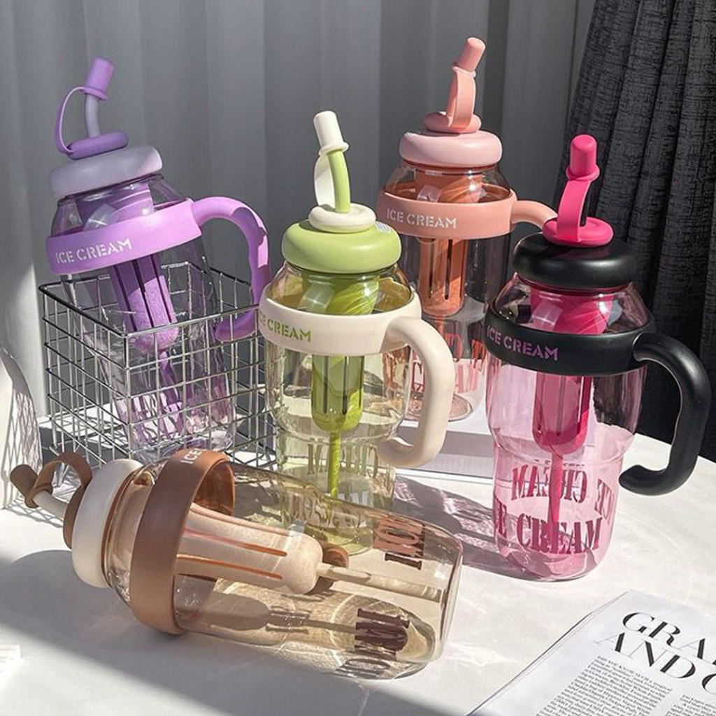 Botol Minum Tumbler Besar 1300ML + Sedotan Botol Air Plastik Transparant