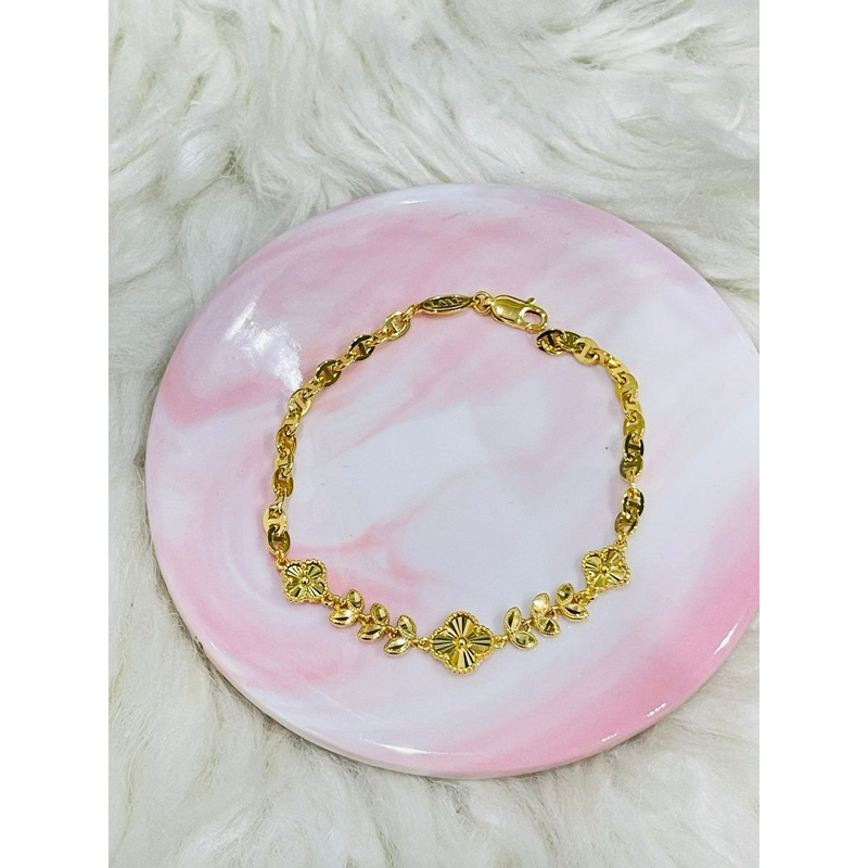 gelang casteli daun clover kristal emas asli kadar 700