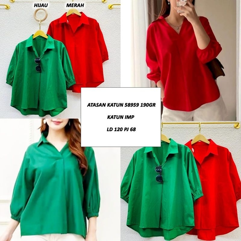 Kaos atasan Wanita lgn 3p4 krah polos 58959