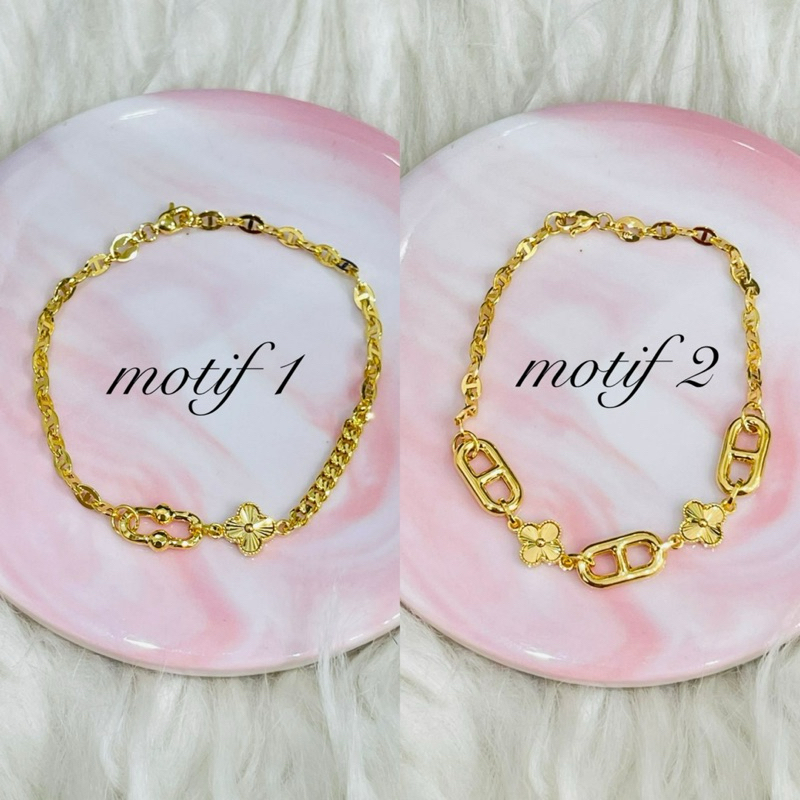 gelang casteli clover kristal cantik emas asli kadar 700