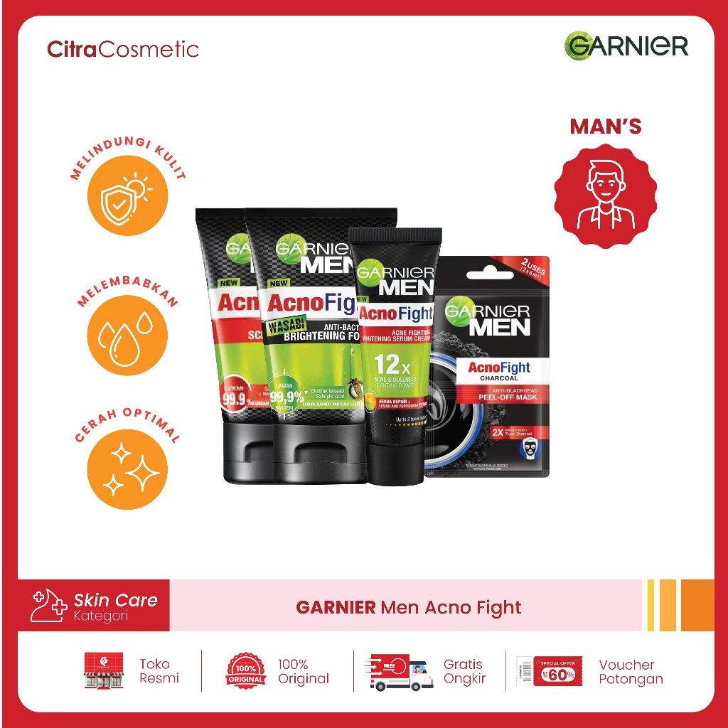 Garnier Men Acno Fight Series Facial Wash |Wasabi Foam |Serum Cream |Peel-Off Mask