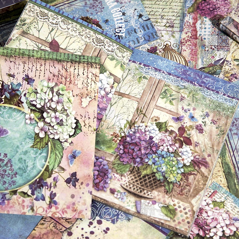 

18 Vintage Deco Paper Material Book Flower Series Double-sided Journal Book Collage Retro Handbook