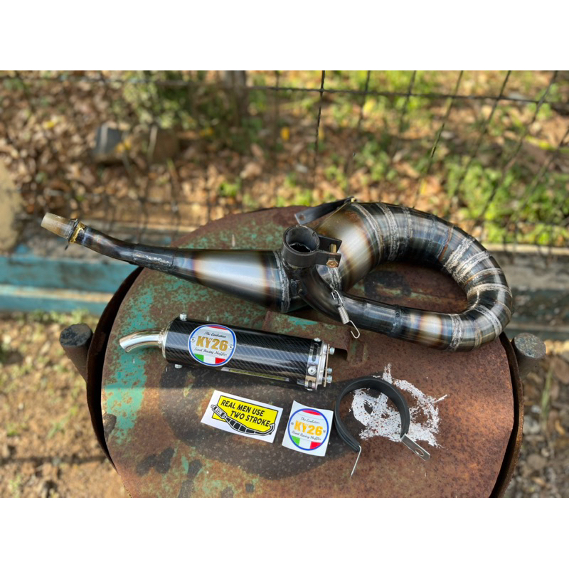 Knalpot Racing Vespa Buang Kanan Knockdown Karbon 3D Original by KY26 Racing