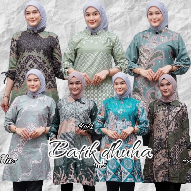 Tunik Batik Wanita Warna hijau sage Blus batik seragam sage / Atasan Batik Wanita Modern hijau