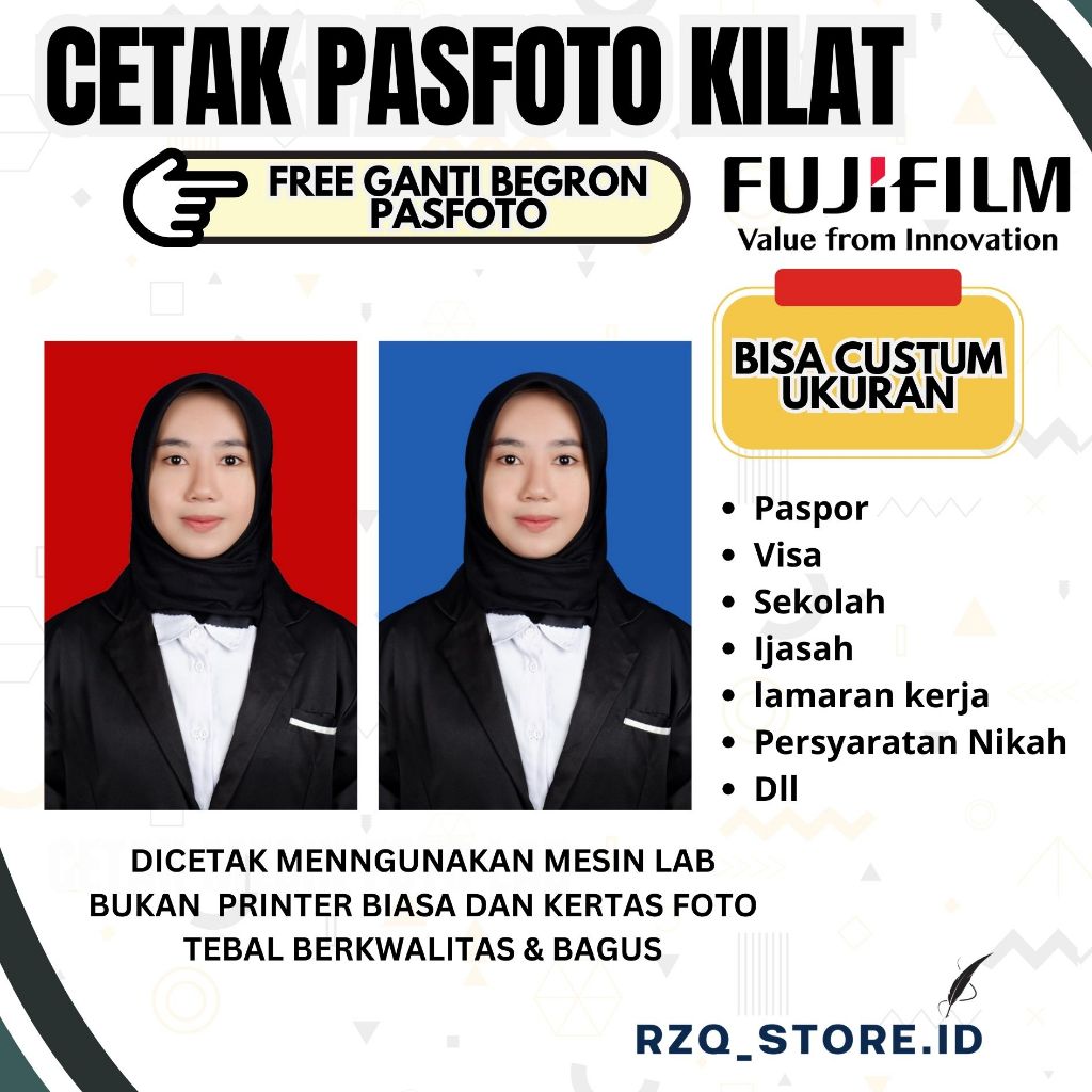 Cetak PAS FOTO 2 X 3 / 3 X 4 / 4 X 6 Doff Glossy Silky Fujifilm Foto Kualitas Lab
