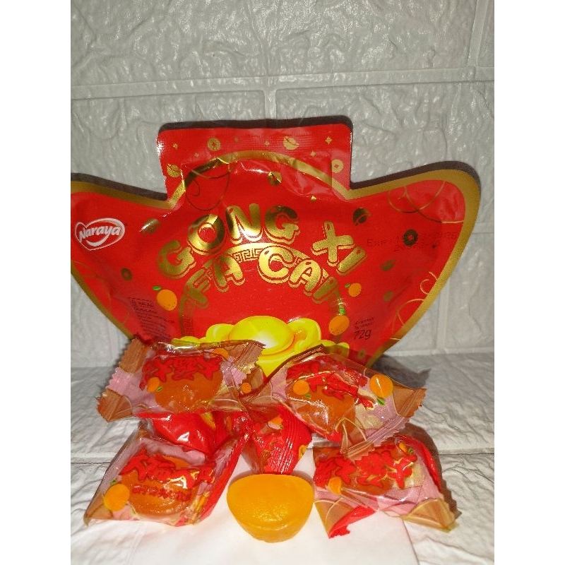 

Permen Naraya Jelly jeruk bentuk yuan bao 72gram/ yen pao / Orange jelly / naraya jelly