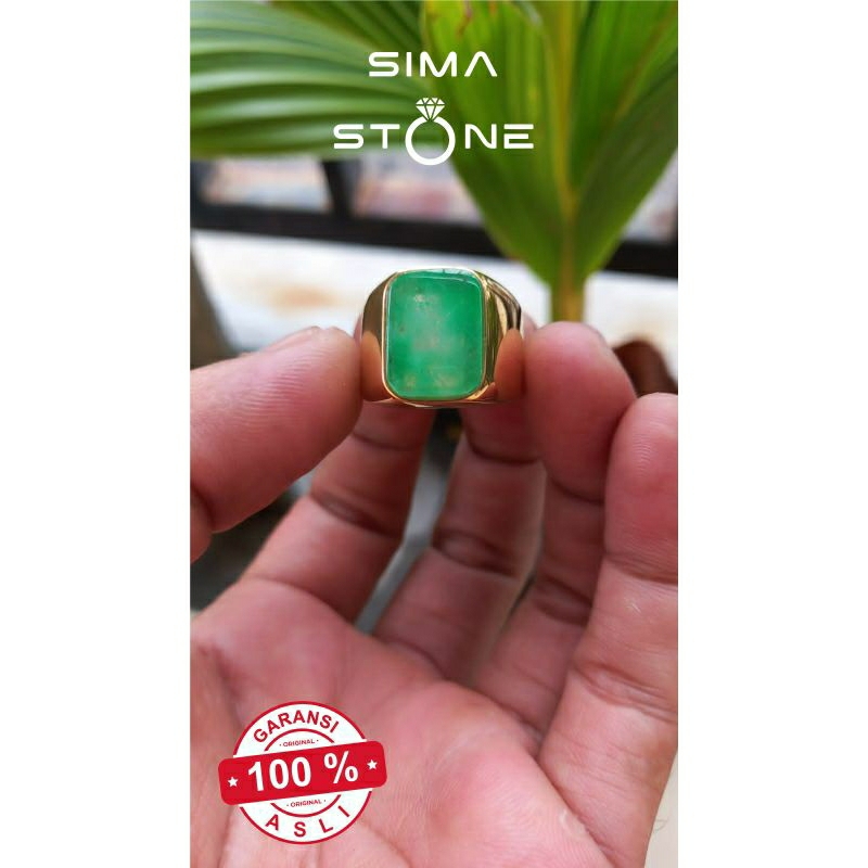 Cincin Batu Akik Giok Kotak Ring Titanium Gold