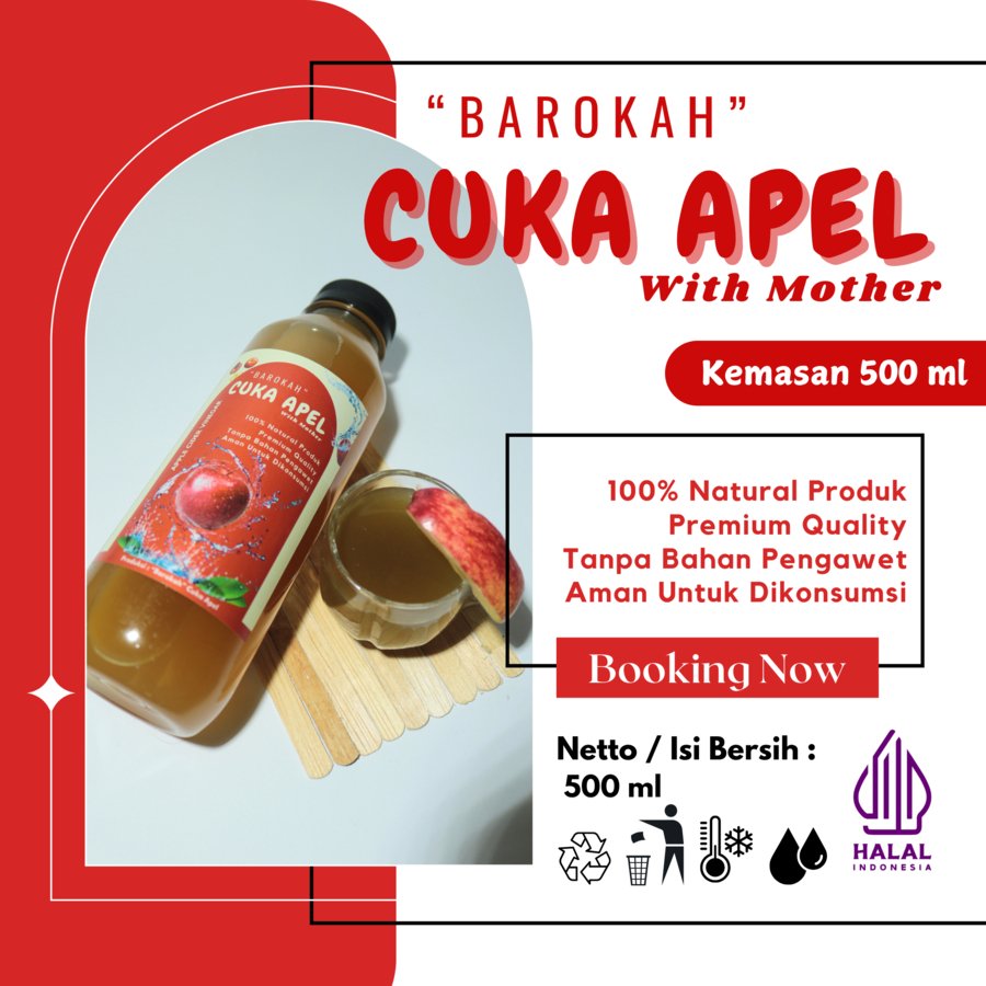 

Cuka Apel Murni 100% Barokah dengan Mother - Tanpa Bahan Tambahan (500ml)