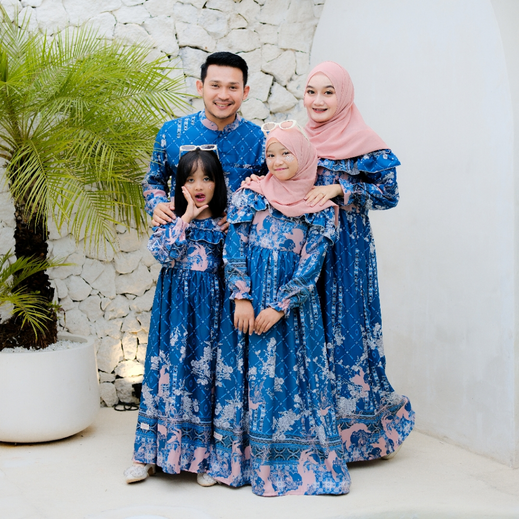 Baju By Lora - Baju Couple Keluarga MARINA VOL. 2 EMERALD BLUE | Set Gamis Koko Terbaru Lebaran 2026