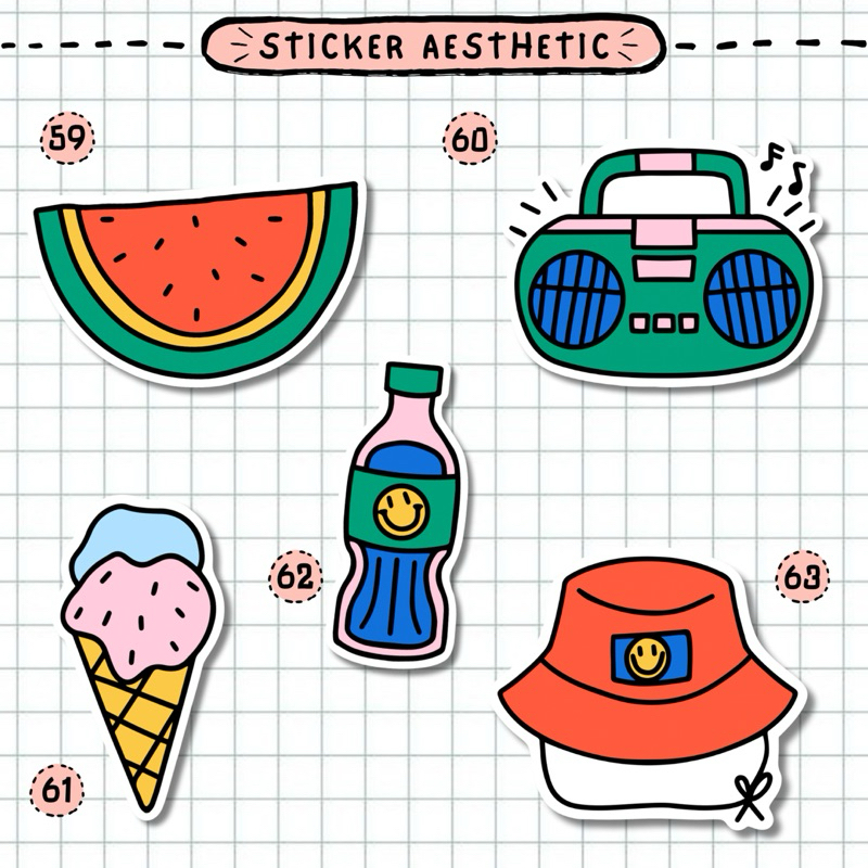

STICKER AESTHETIC TUMBLR SATUAN / STICKER SUMMER RETRO / MATTE WATERPROOF / AS.59-69
