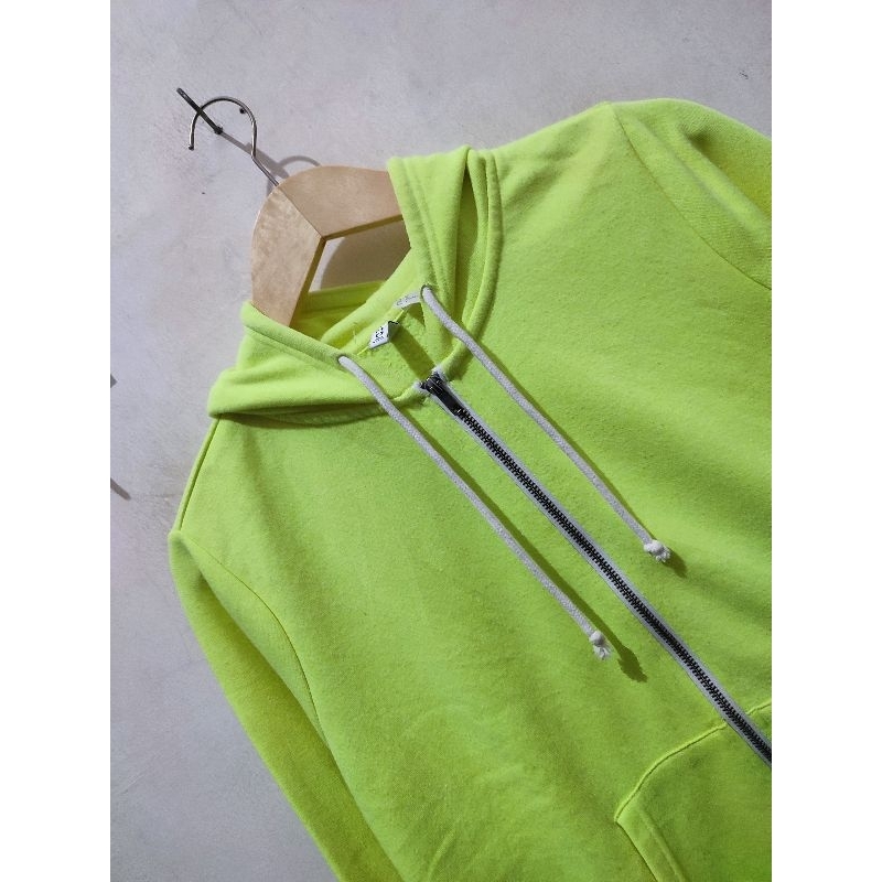 Hoodie Zipper H&M Basic Hijau Stabilo