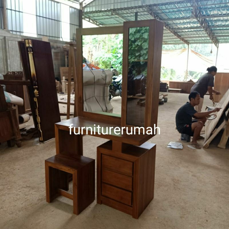 meja rias kayu jati minimalis, meja rias makeup kayu jati, tolet kayu jati minimalis