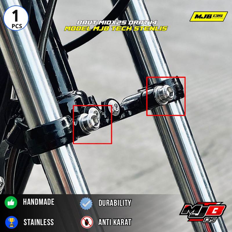 BAUT M10X2,5 CM DRAT 14 BAUT SEGITIGA BAWAH RX KING RXS RXK YT COSTUM STENLIS ( 1PCS BAUT )