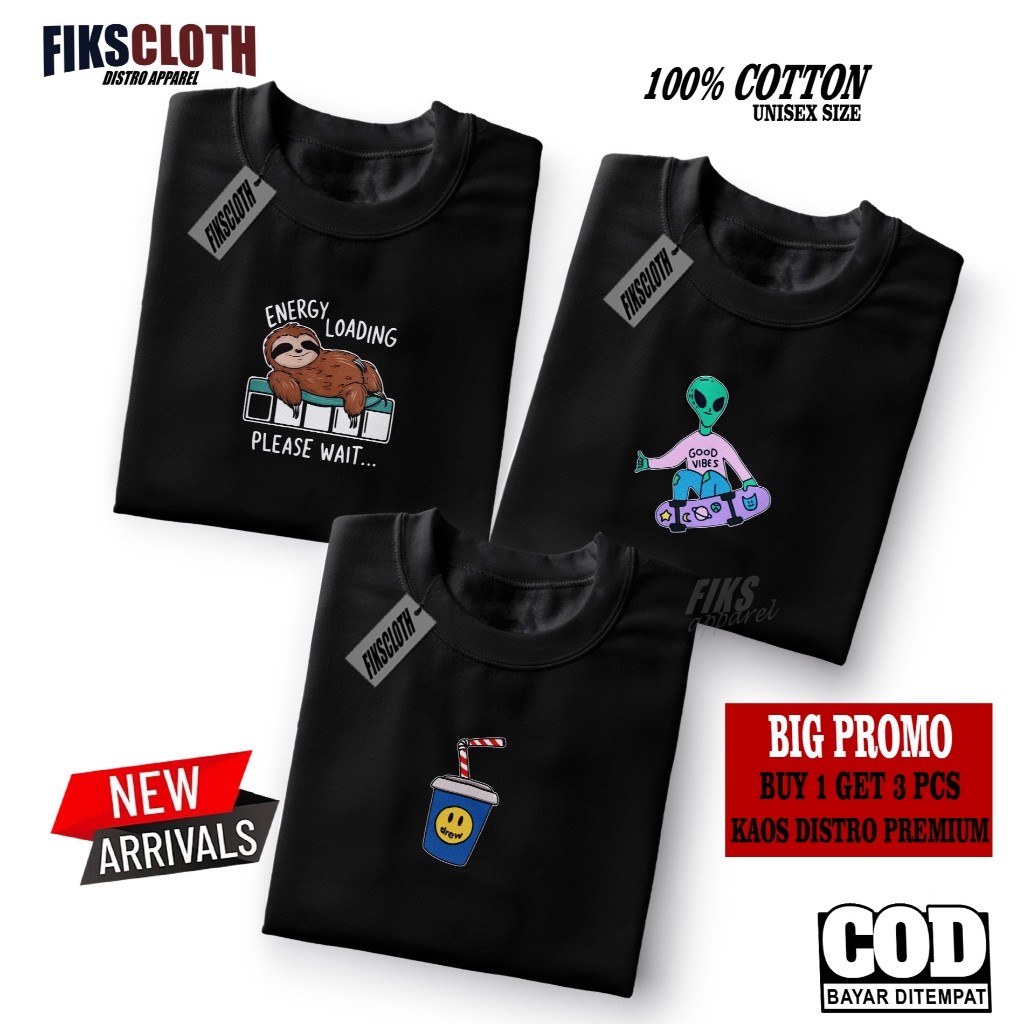 BUY 1 GET 3 PCS (PROMO COD) Kaos Pria Wanita Distro T-Shirt Distro 100% Catton-Kaos Dewasa -T-shir D