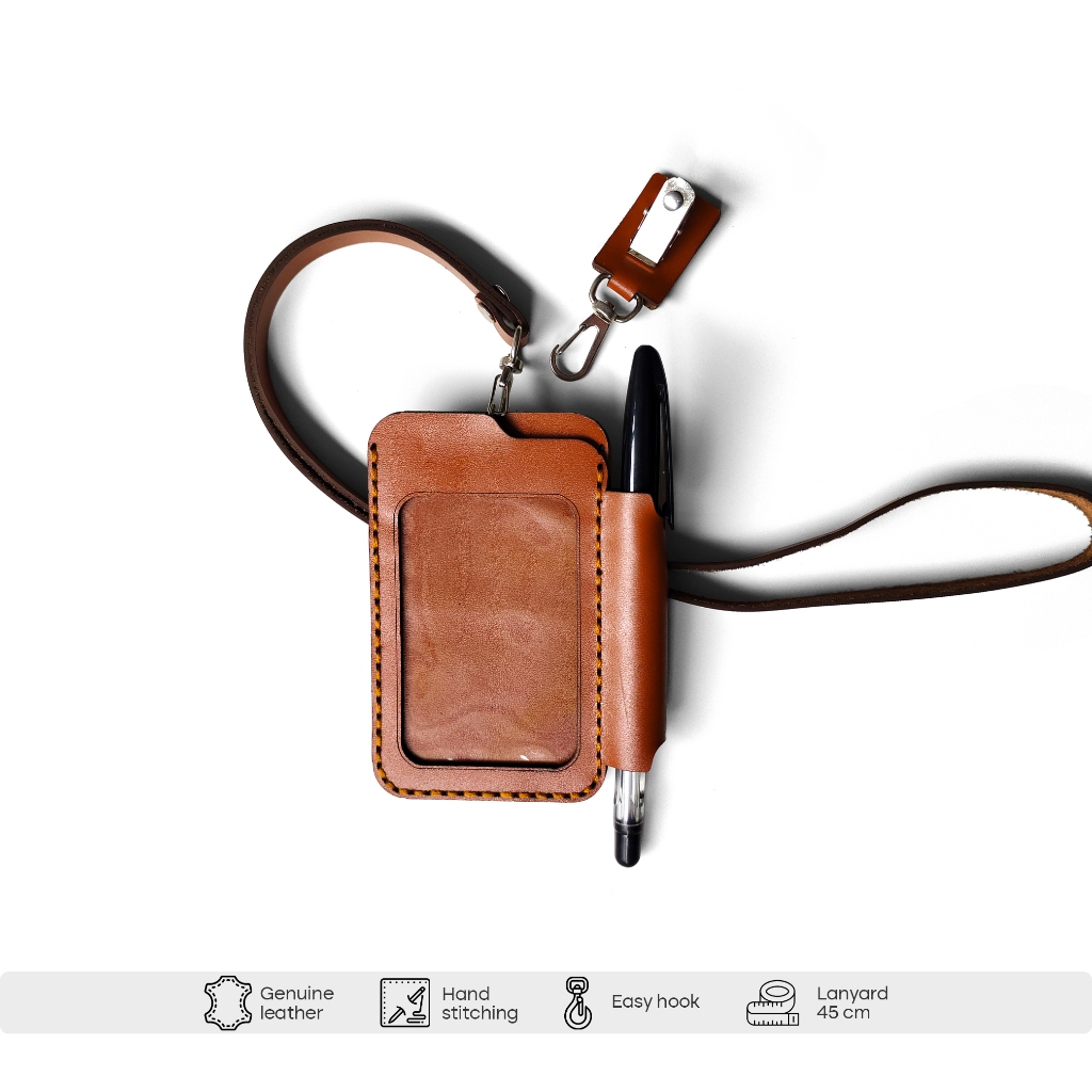 

WJ Leather - ID Card Holder Kulit Name Tag Pencil Holder - Lanyard leather Kulit Asli