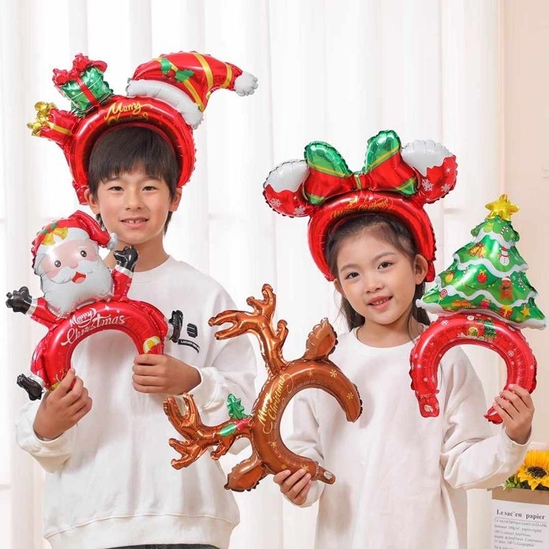 BALON BANDO NATAL BARU santa claus topi kado rusa deer pita minnie anak sekolah minggu souvenir akse