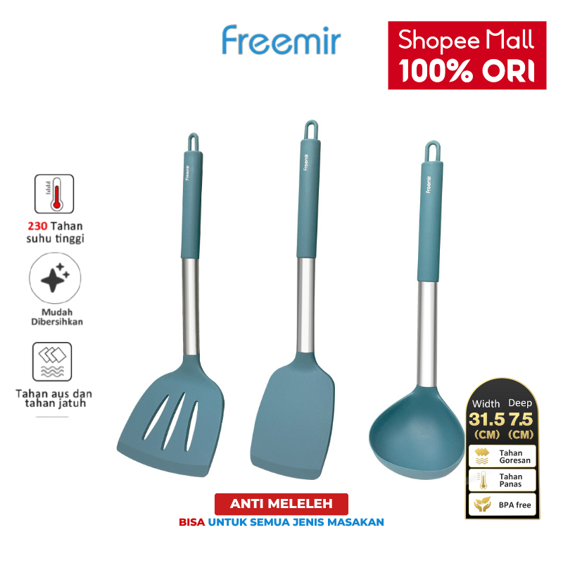 Special freemir Spatula Silikon Biru Anti Gores Tahan Panas Food Grade Sutil Sudip