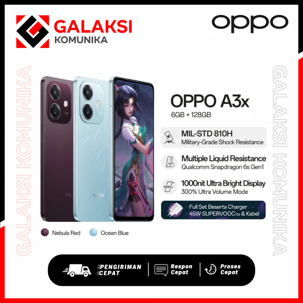 OPPO A3x 6/128GB 4/128GB 4/64GB 5100mAh Baterai 45W SUPERVOOC Original Garansi Resmi