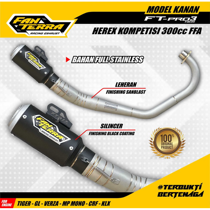 Knalpot FANTERRA HEREX KOMPETISI 300 CC - FFA . MODEL WIJAYA FT-PRO 3