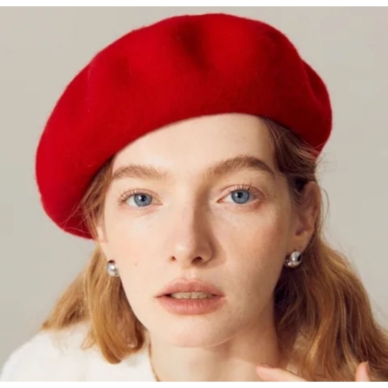 topi Baret winter wanita Korea hitam wol